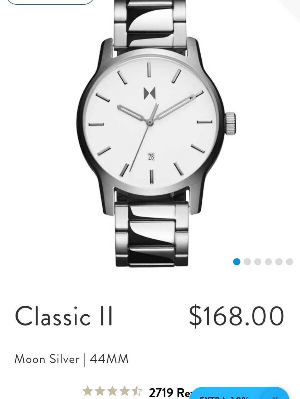 Classy MVMT Classic II Moon Silver Men's Watch - Silver & White